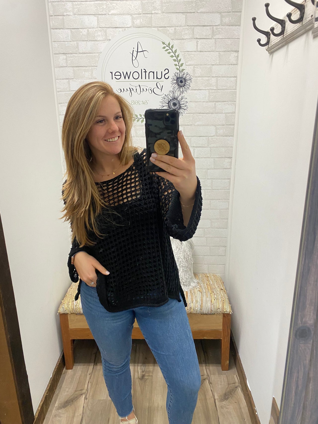 Coastal Breeze Mesh Knit Sweater-Black
