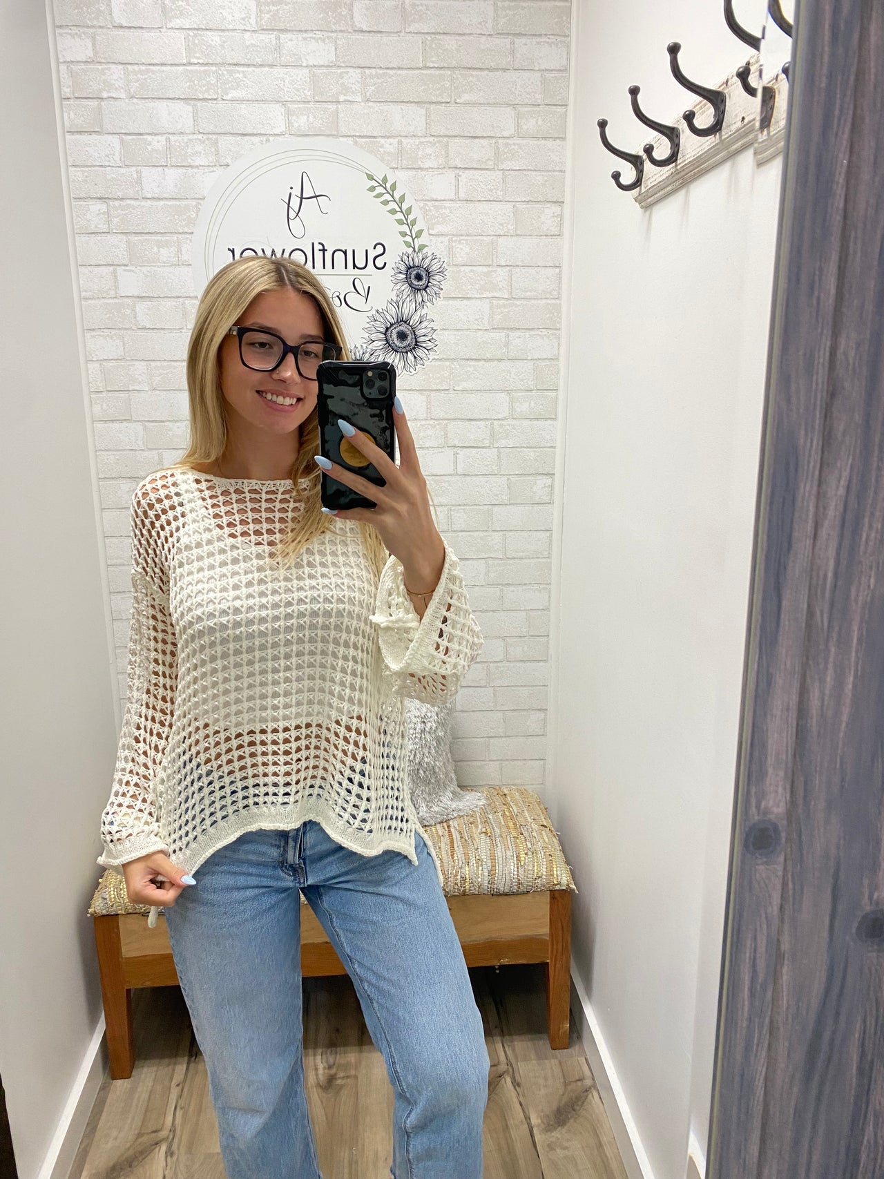 Coastal Breeze Mesh Knit Sweater-Cream