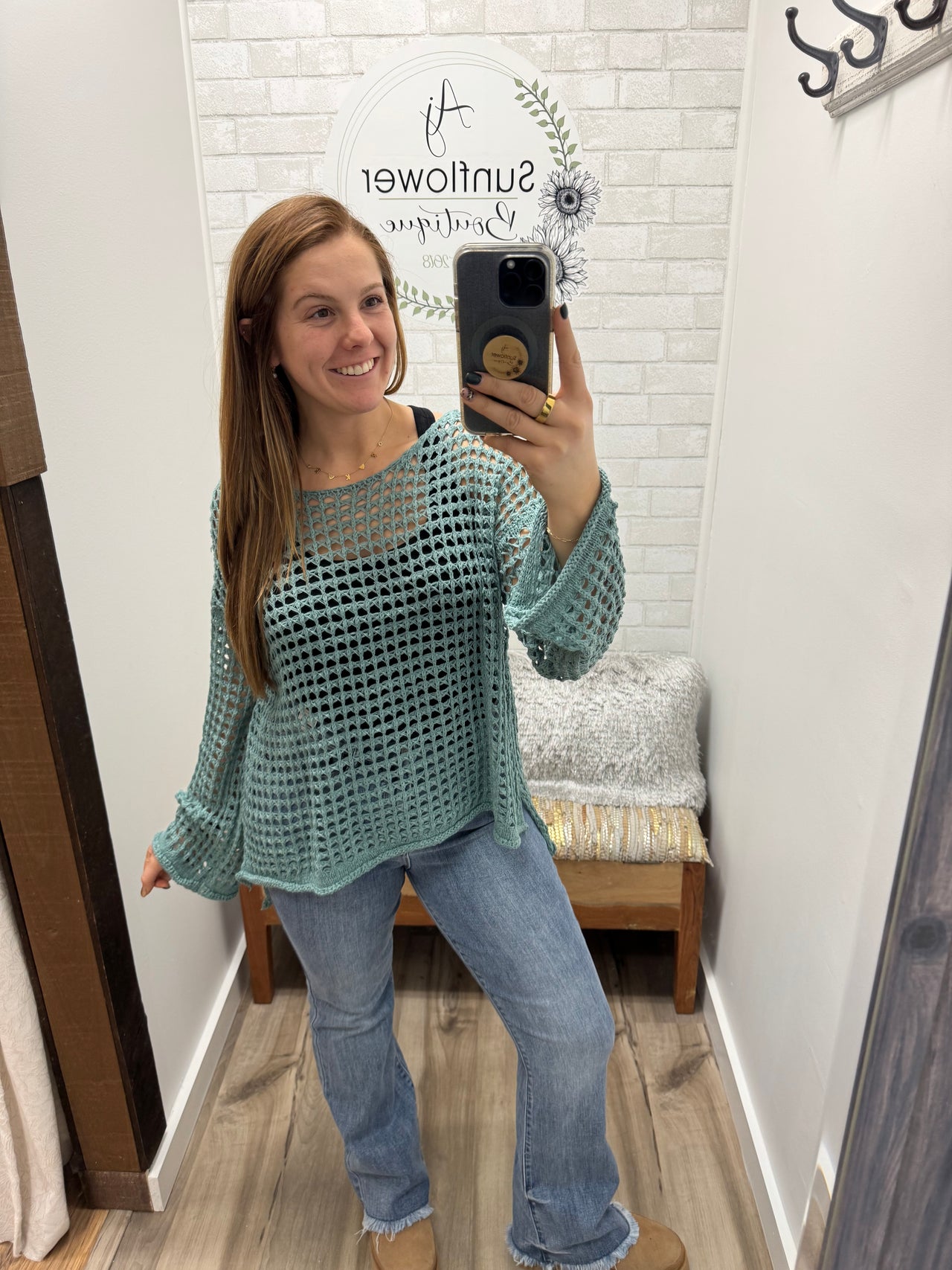 Coastal Breeze Mesh Knit Sweater-Teal