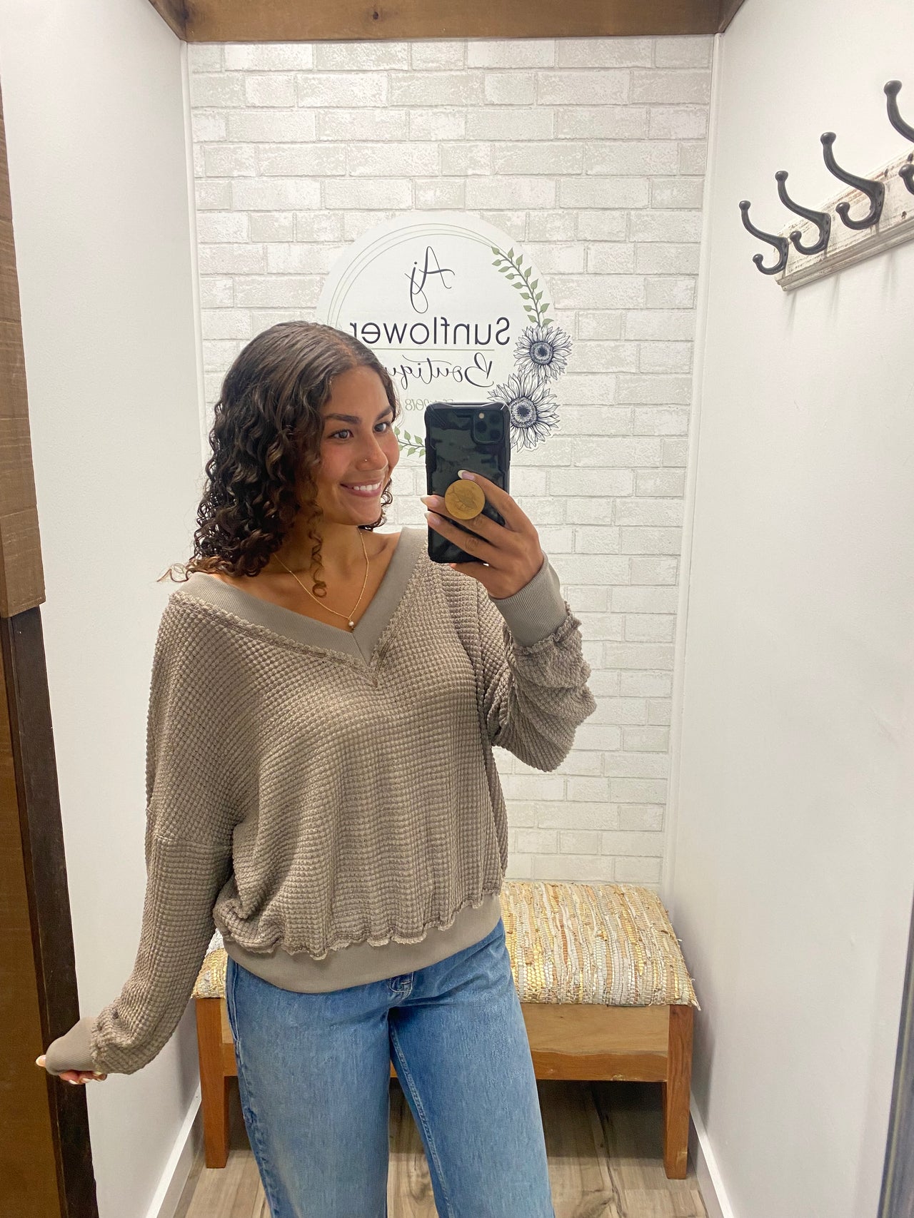 Falling For You Waffle Top - Mocha