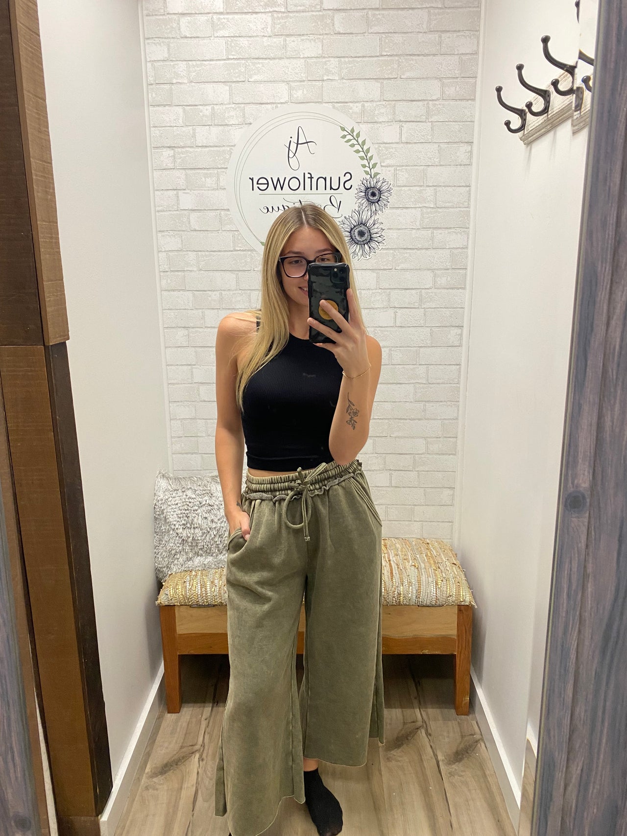 Vintage Vibes Palazzo Sweatpants- Dk Olive