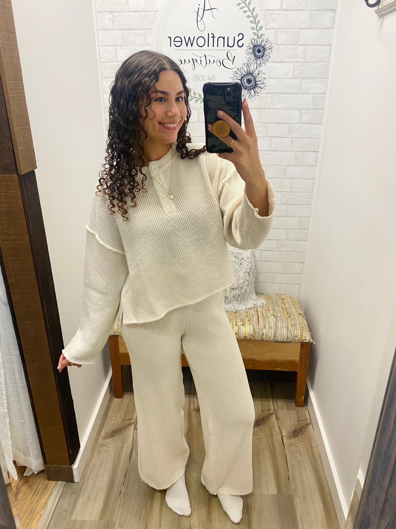 Fireside Wide Leg Knit Pant — Ivory
