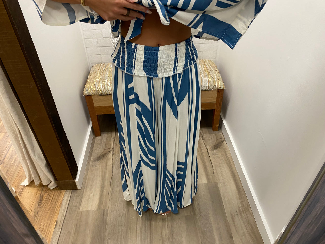 Tide Break Wide Leg Pants-Ocean Blue