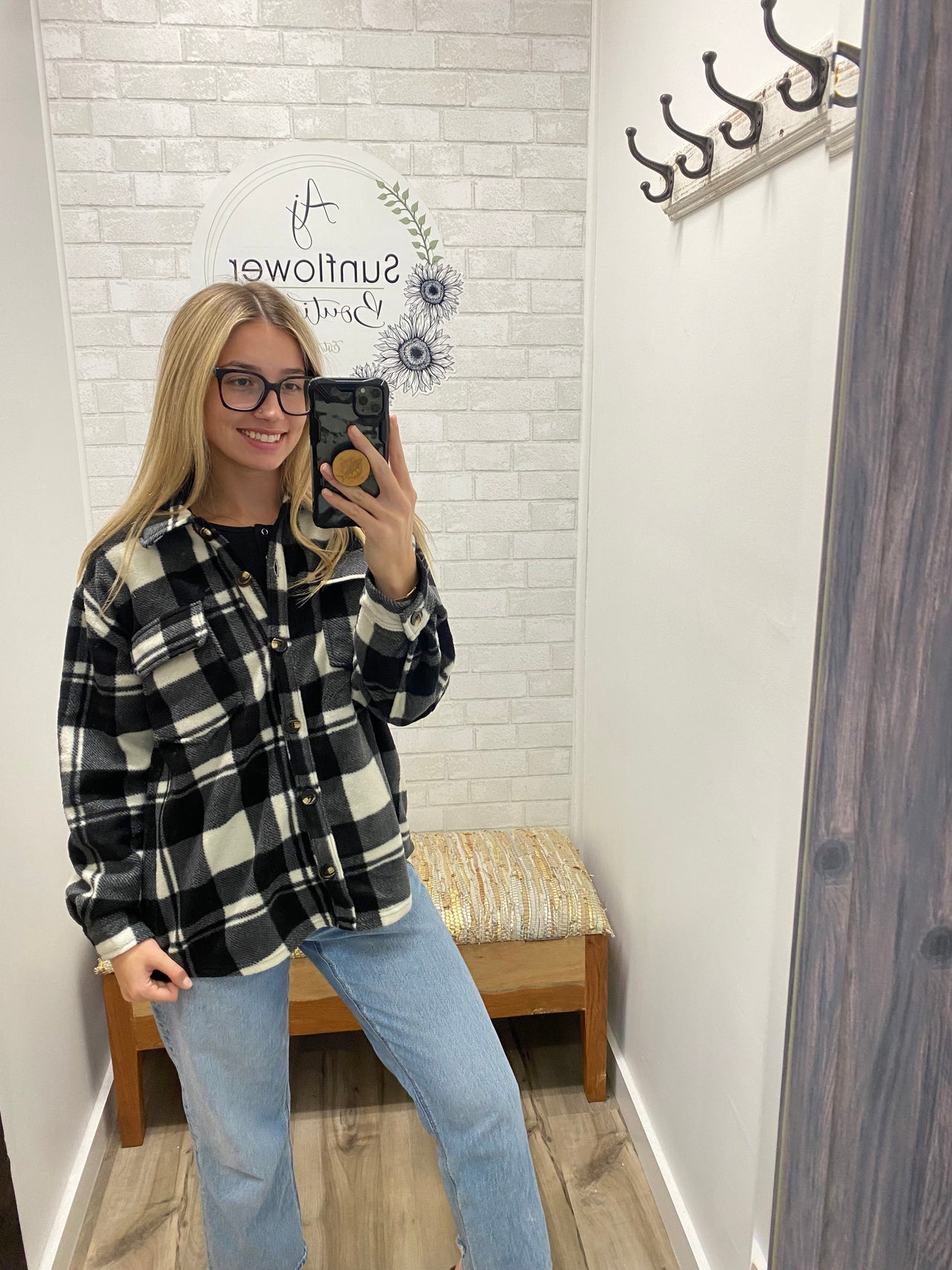 Morning Chill Plaid Shacket -Black