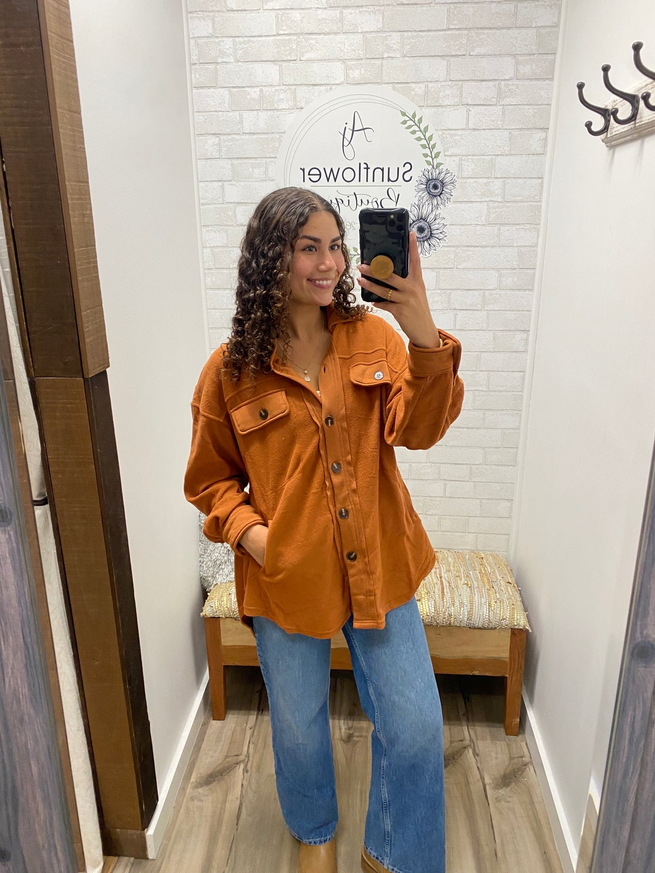 Hay There Fleece Shacket -Rust