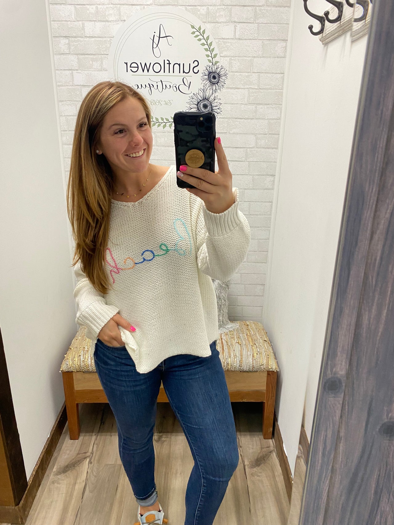 Ready for Beach Days Sweater -Pastel Writing