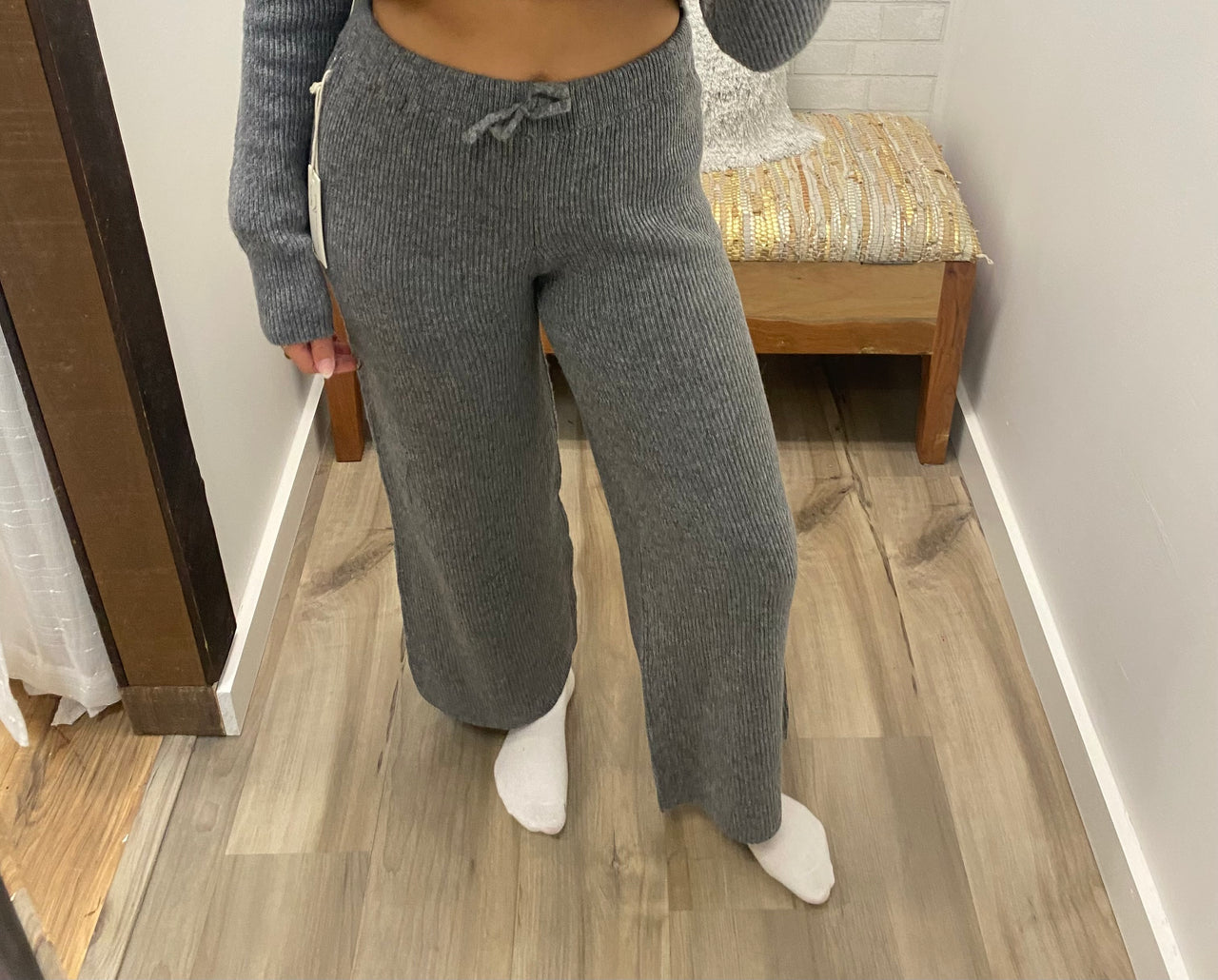 Fireside Wide Leg Knit Pant — Heather Grey