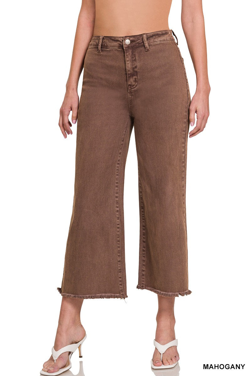 Street Chic Acid Wash Cropped Pants-Mahogany