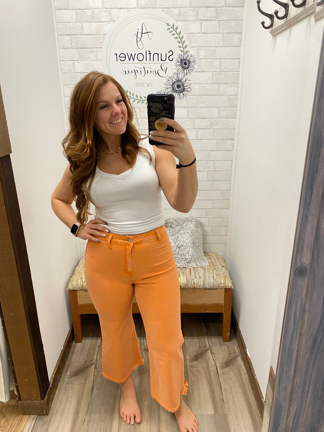 Street Chic Acid Wash Cropped Pants-Orange