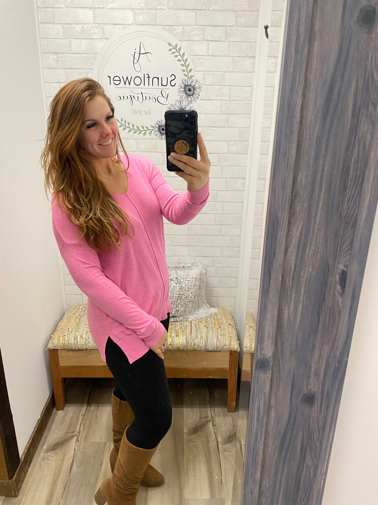Cheer Up Front Seam Sweater Pink