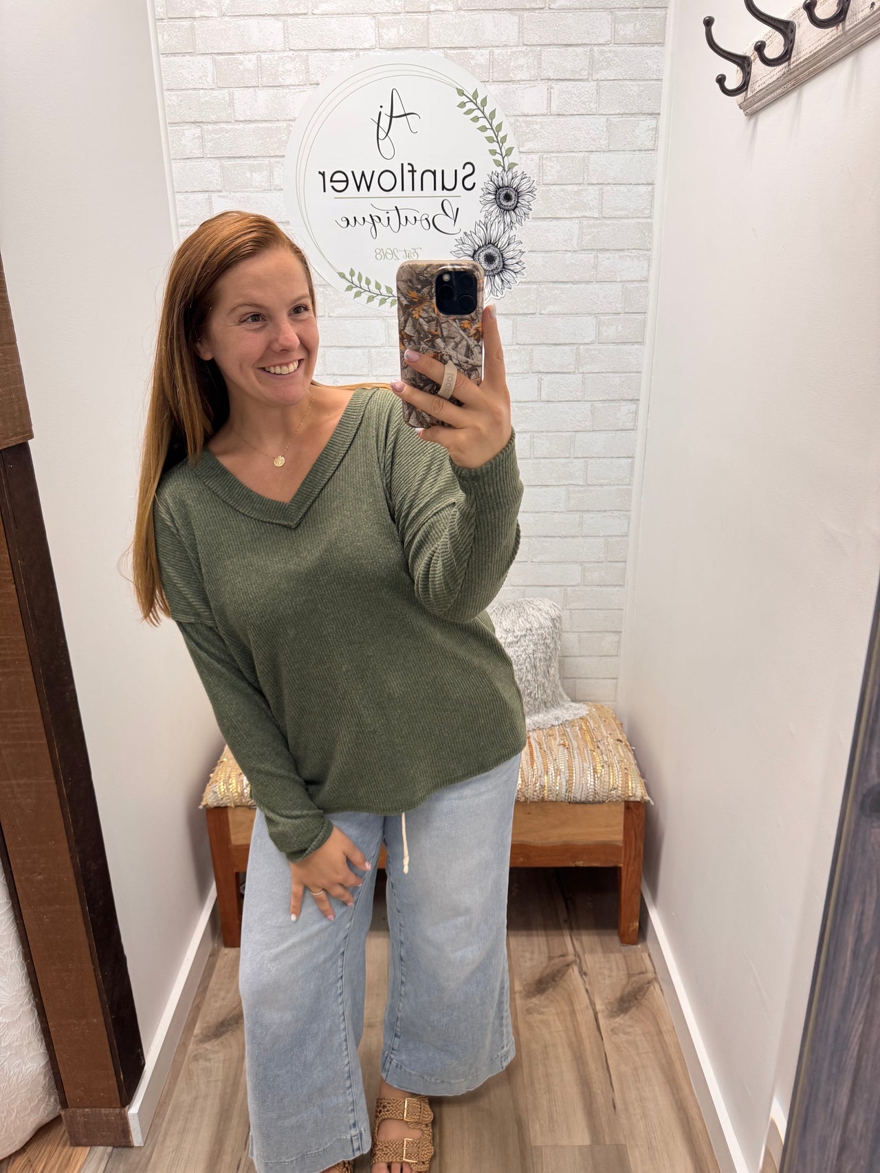 Autumn Essential Ribbed Sweater -Olive