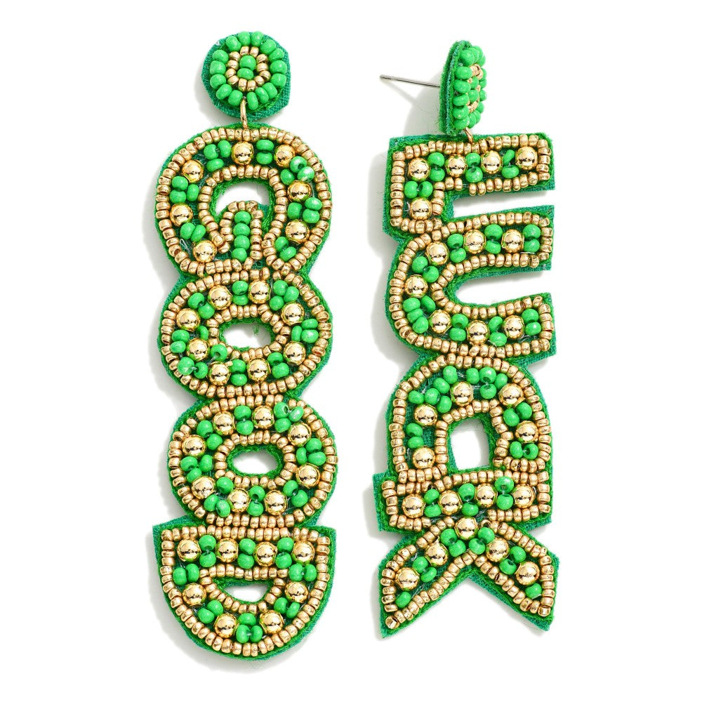 Seed Beaded 'Good Luck' St. Patrick's Day Drop Earring