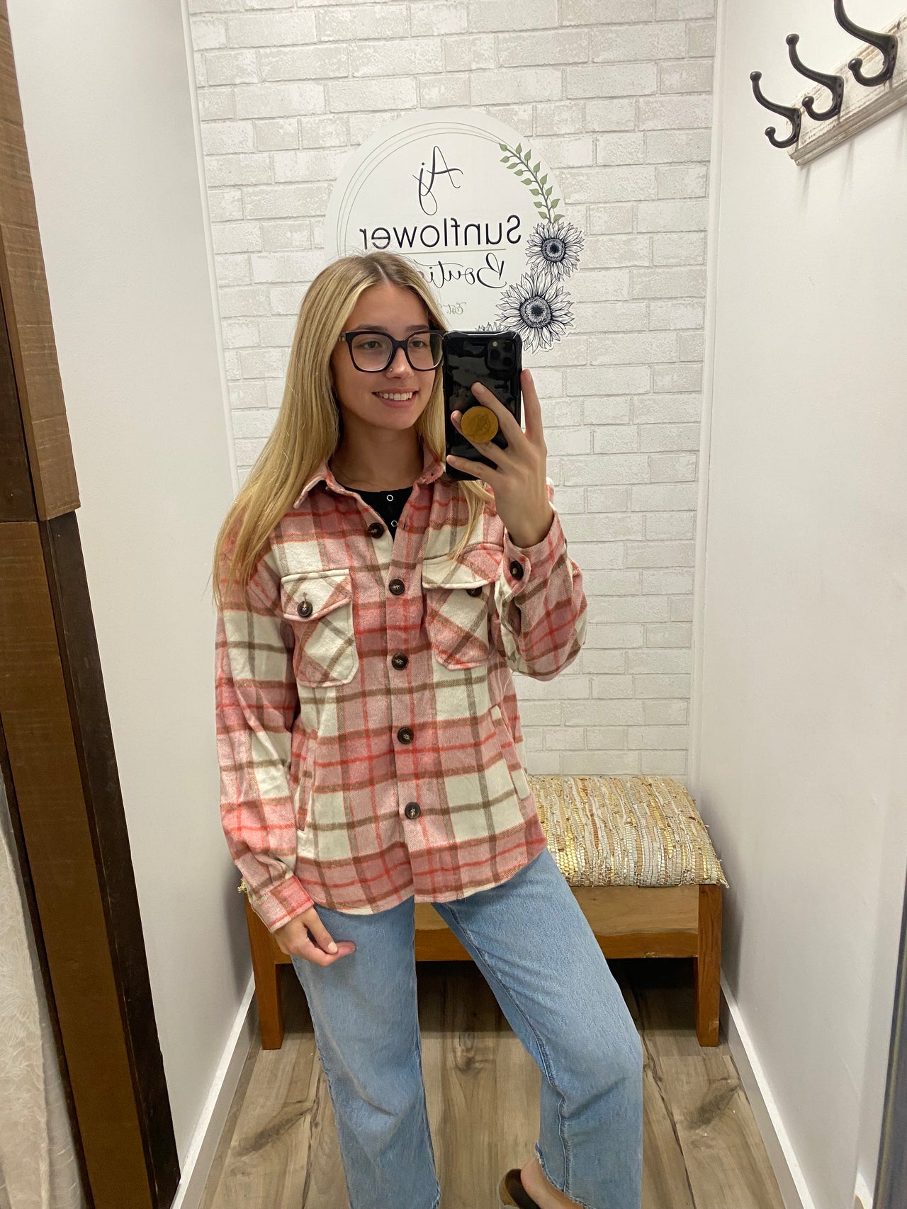 Crisp Air Plaid Shacket - Pink