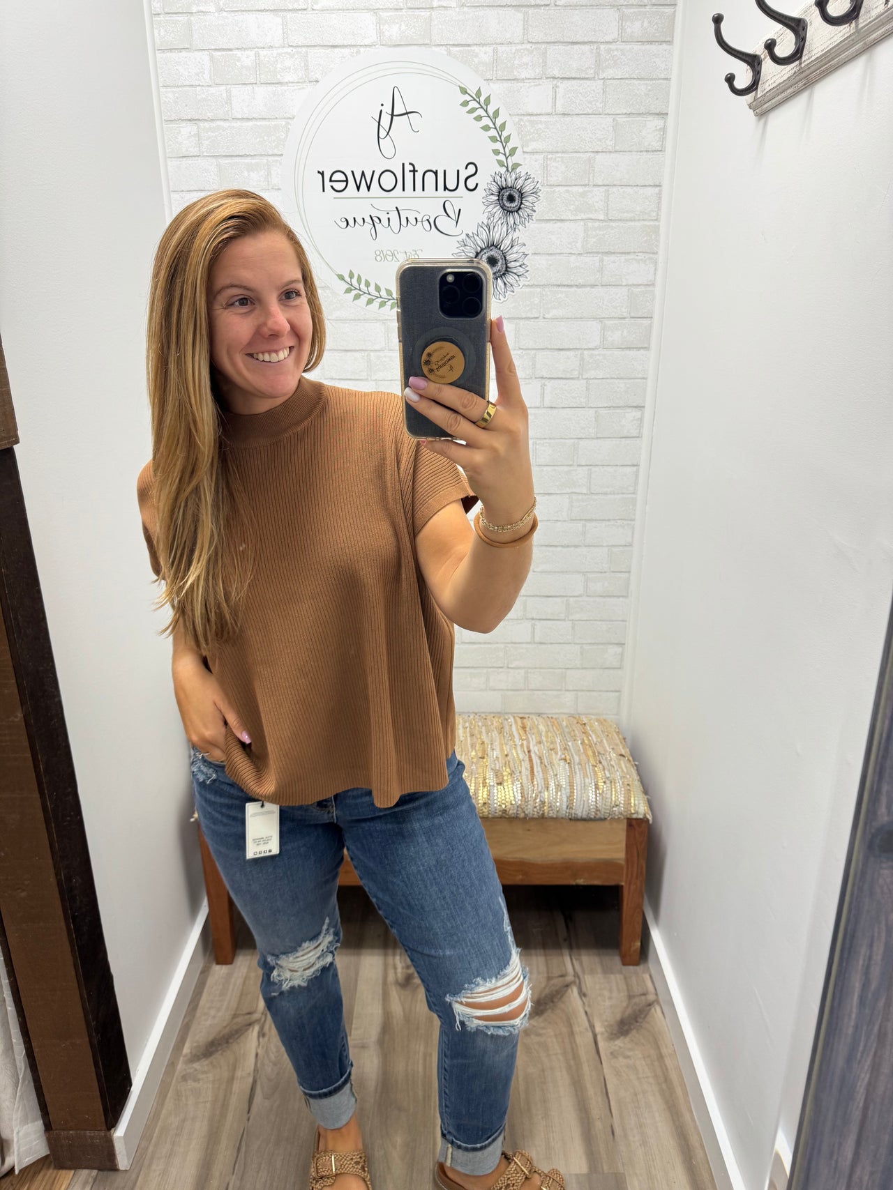 Autumn Stroll Short Sleeve Sweater - Camel