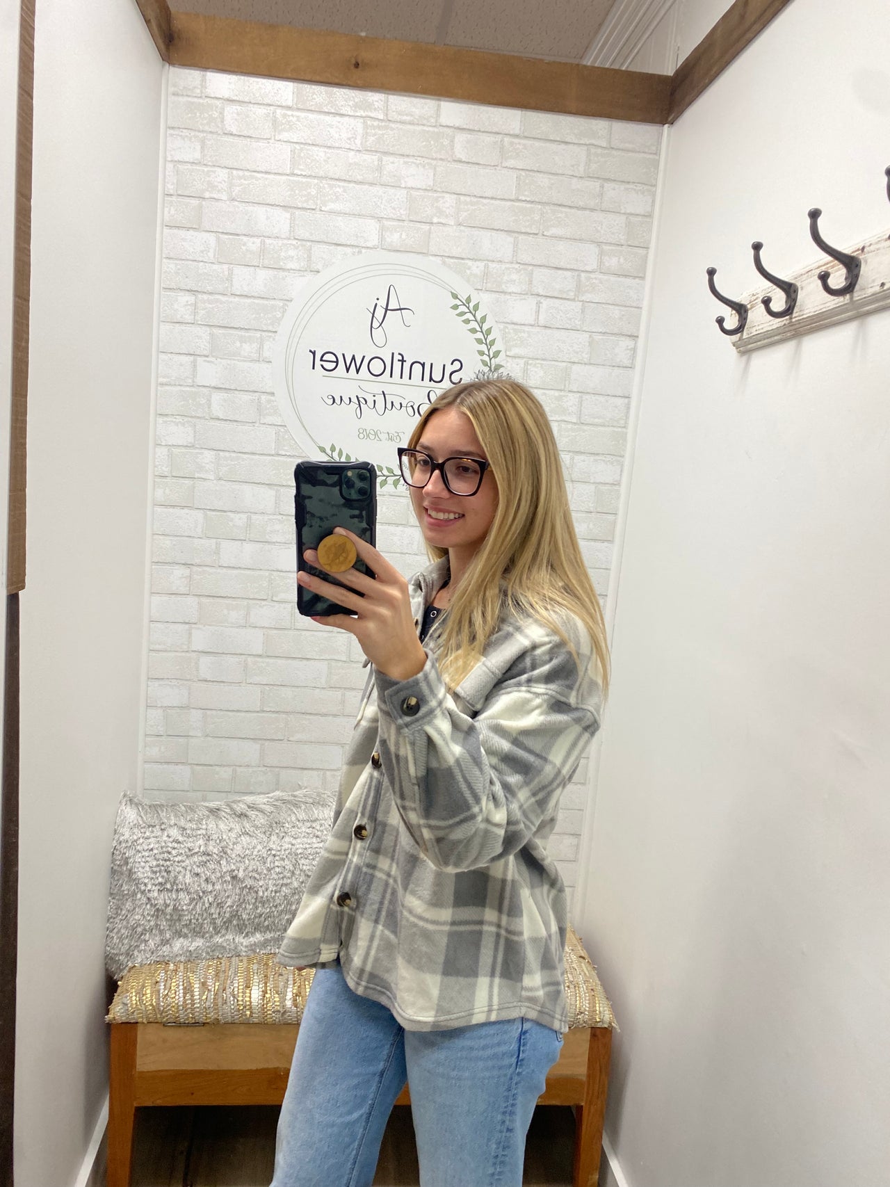 Morning Chill Plaid Shacket -Gray