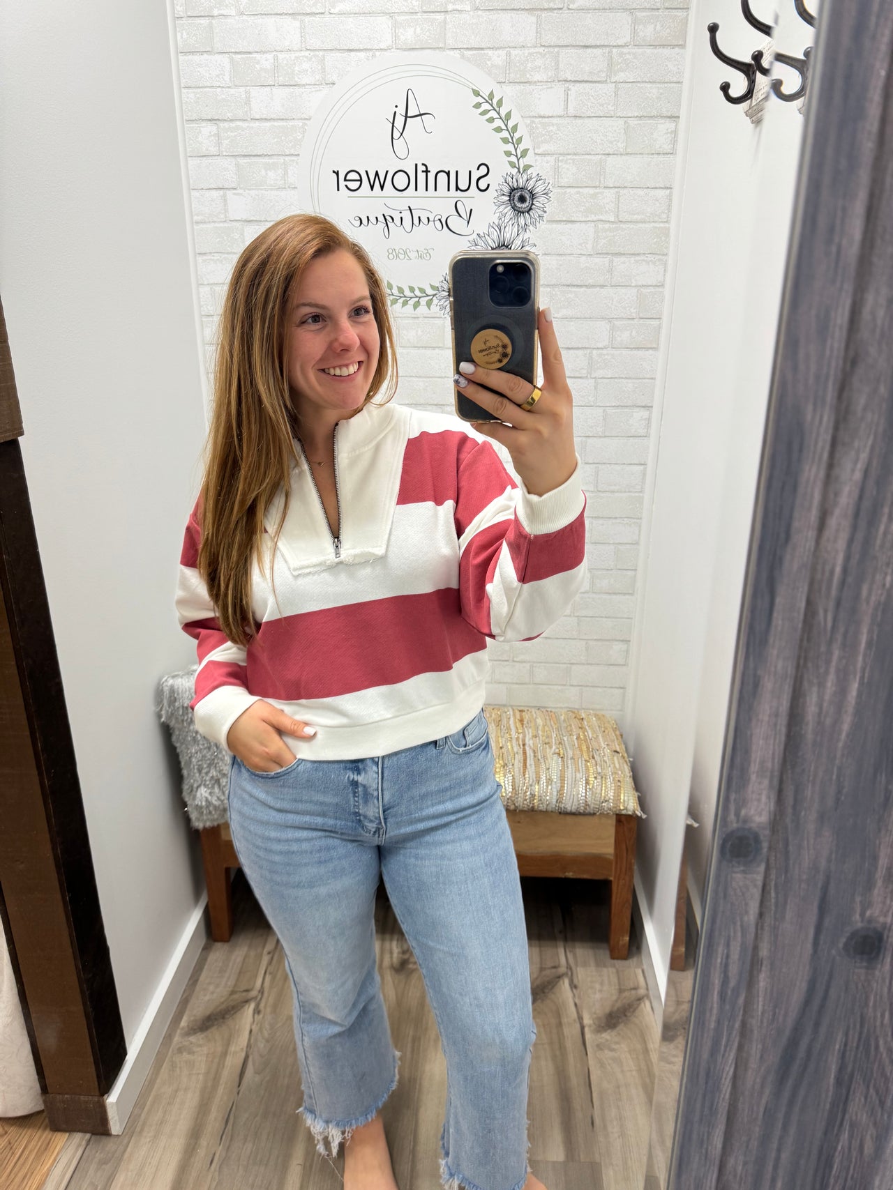 Coastal Hues Half Zip –Washed Red