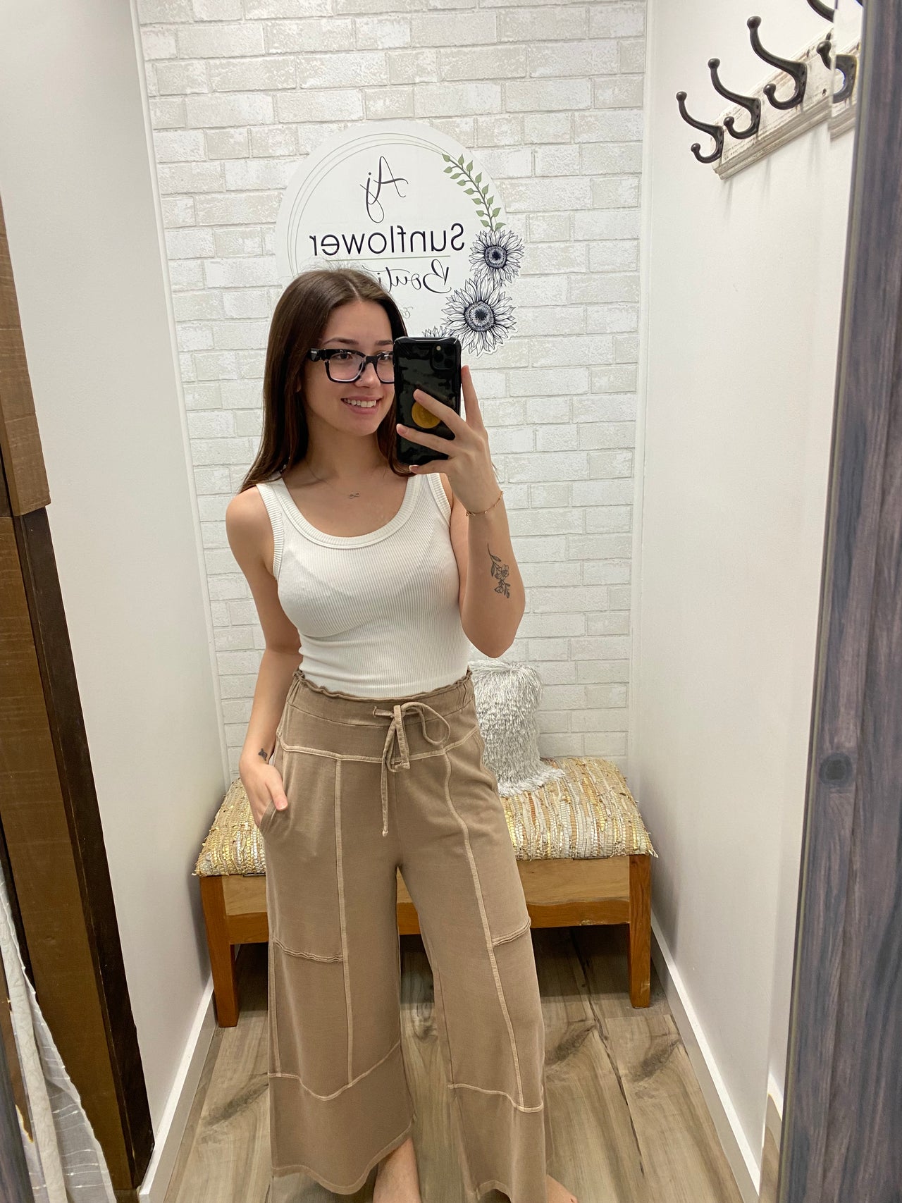 Fresh Start French Terry Wide Leg Pants-Tan