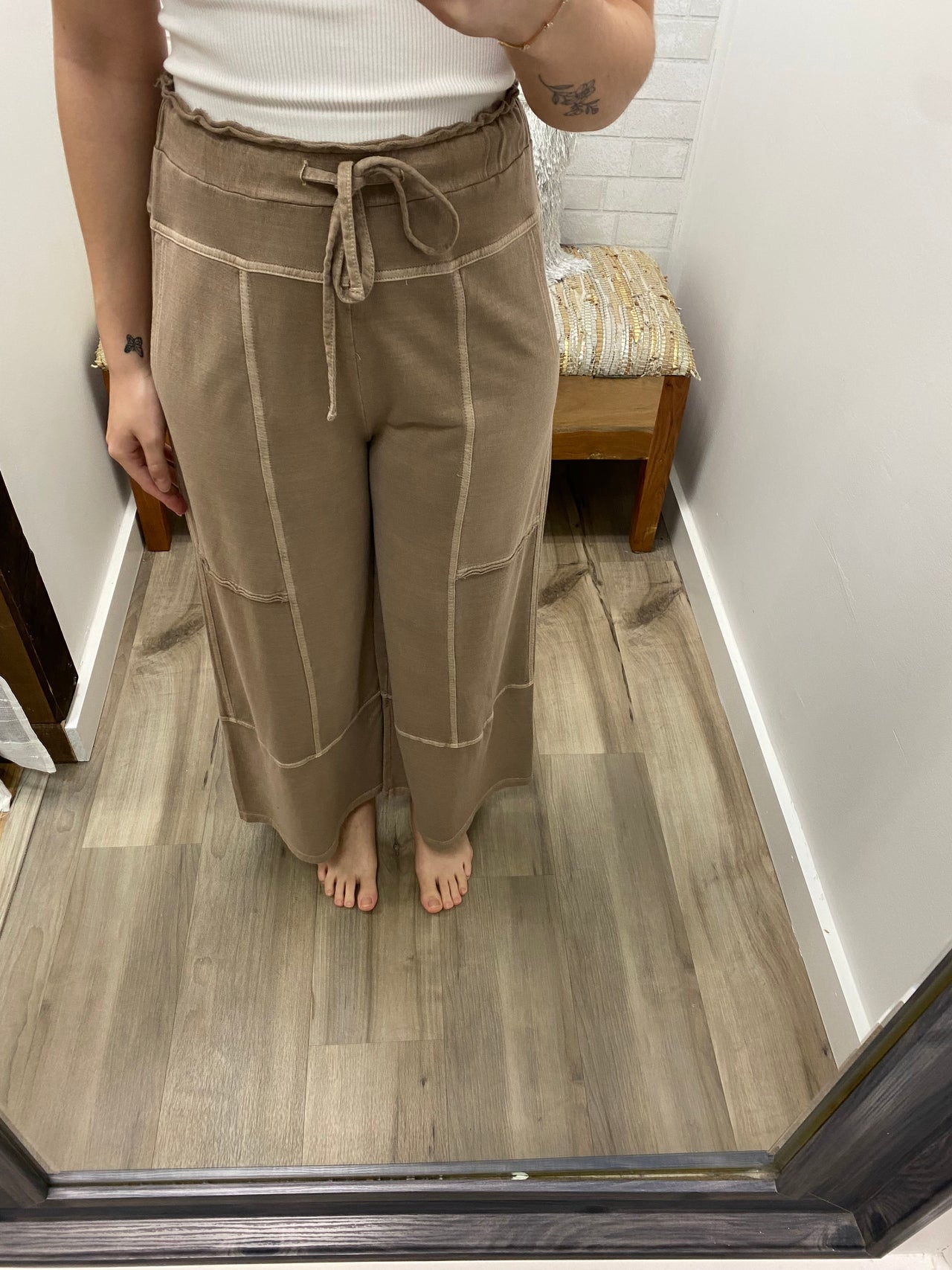 Fresh Start French Terry Wide Leg Pants-Tan