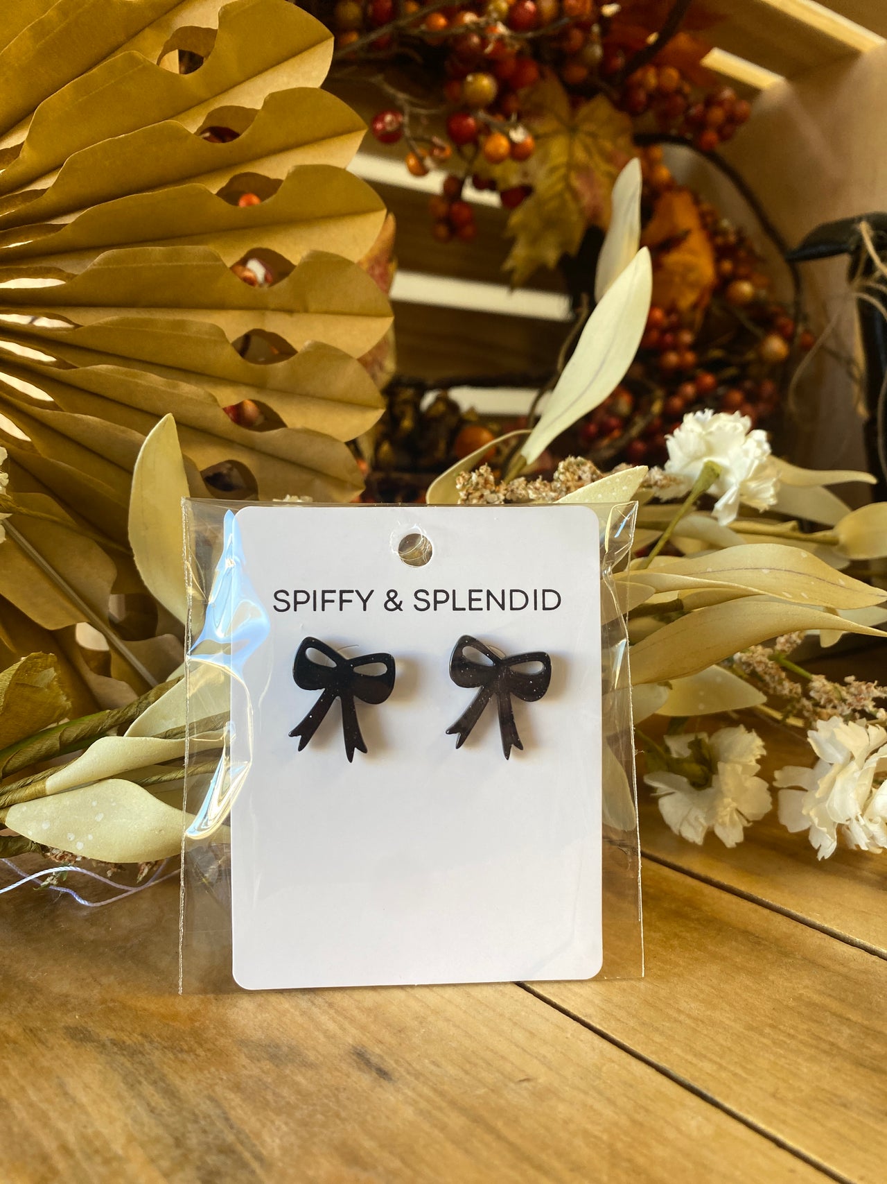 Bow Studs - Black Glitter