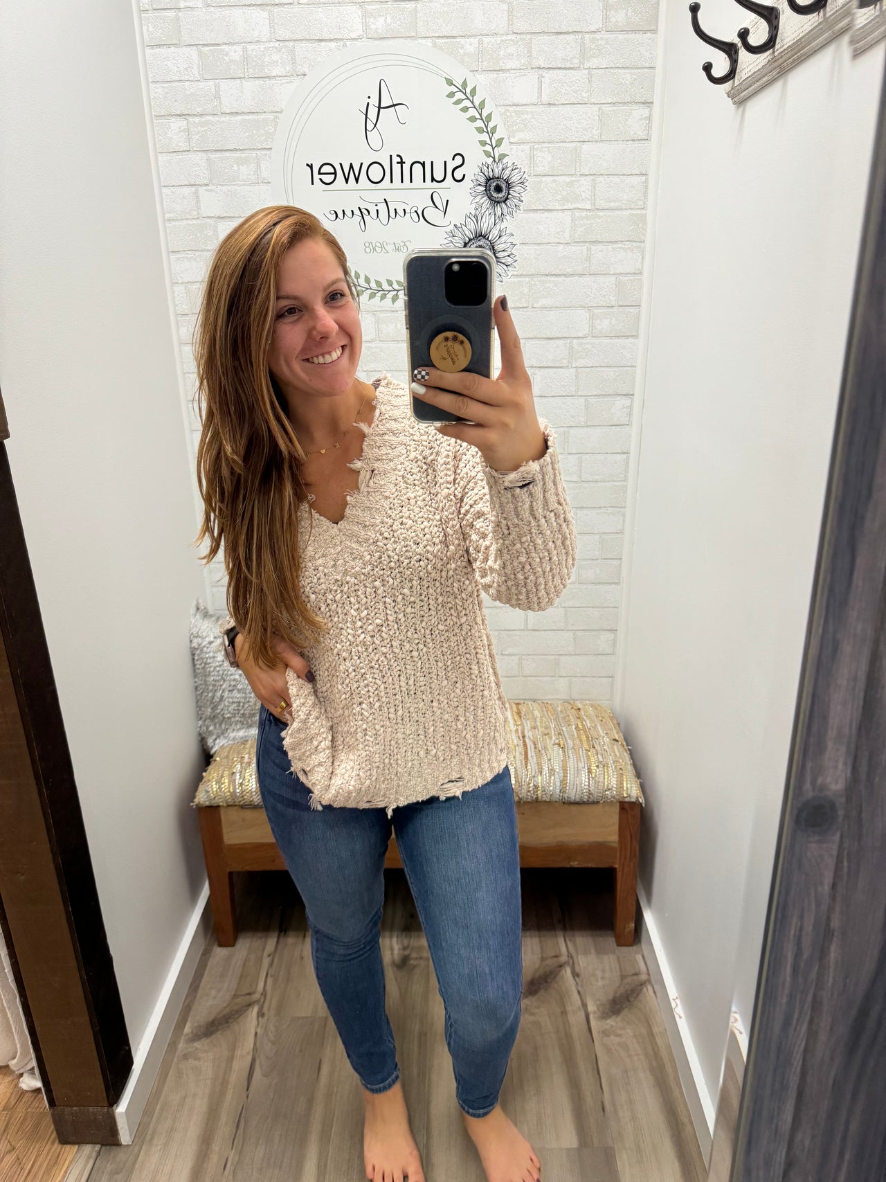 Fall Days Distressed Sweater Beige