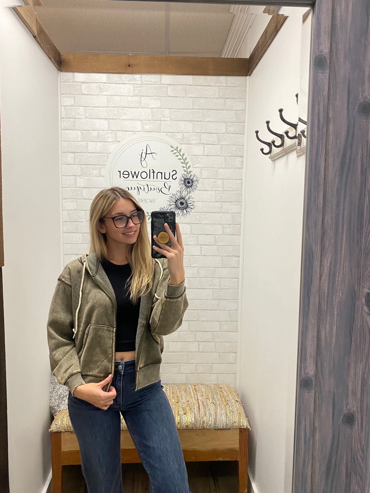 Vintage Vibes Fleece Zip Hoodie-Dk. Olive