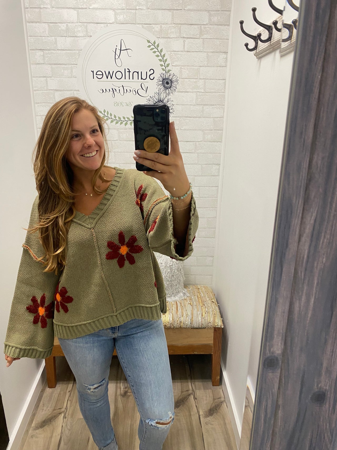 Picking Daisies Sweater-Olive