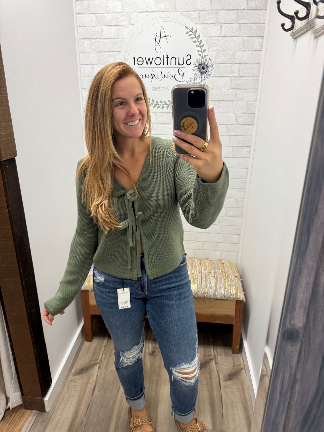The Sweet Tie Sweater-Olive