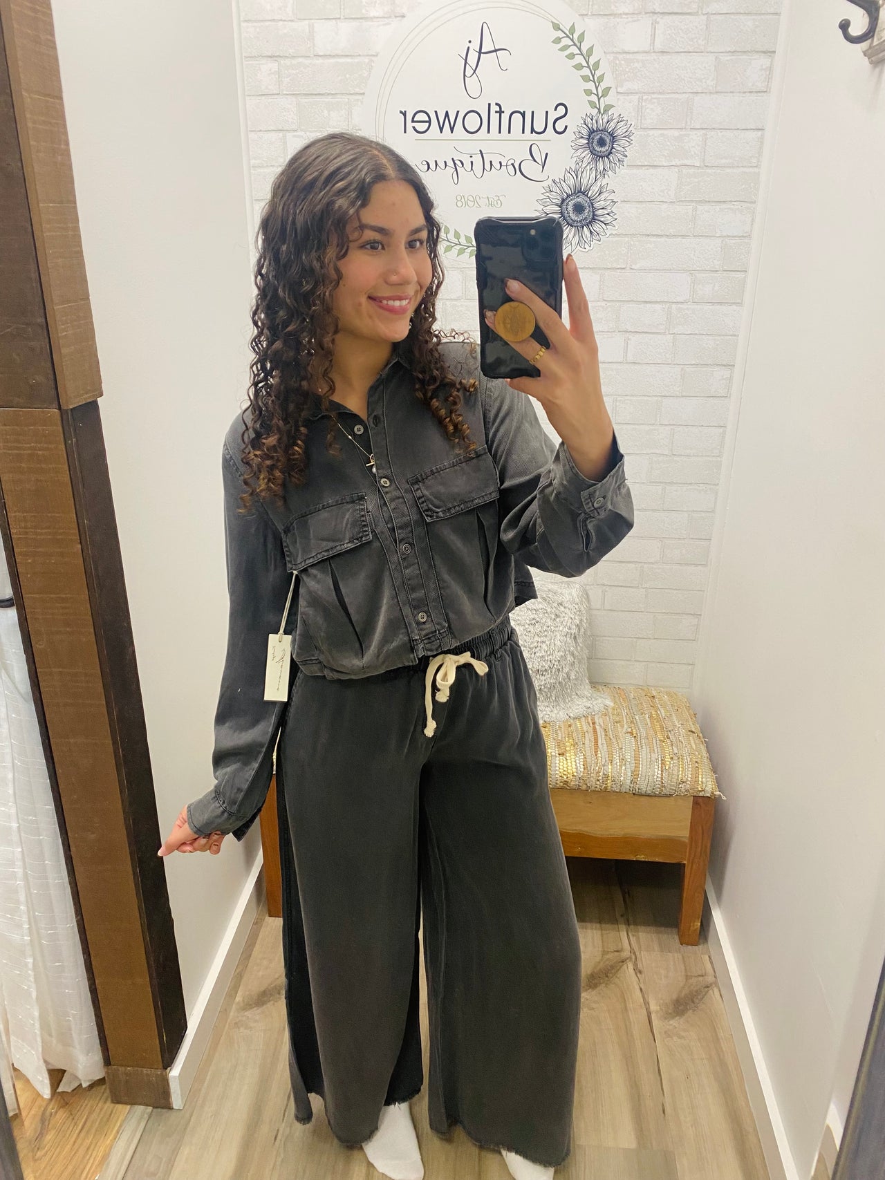 Off-Duty Tencel Wide Leg Pant — Charcoal