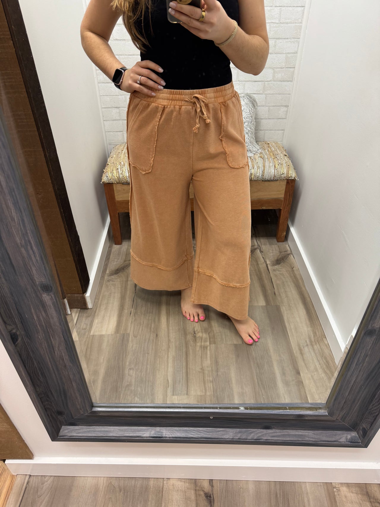 Wave Washed Terry Palazzo Pants - Cinnamon