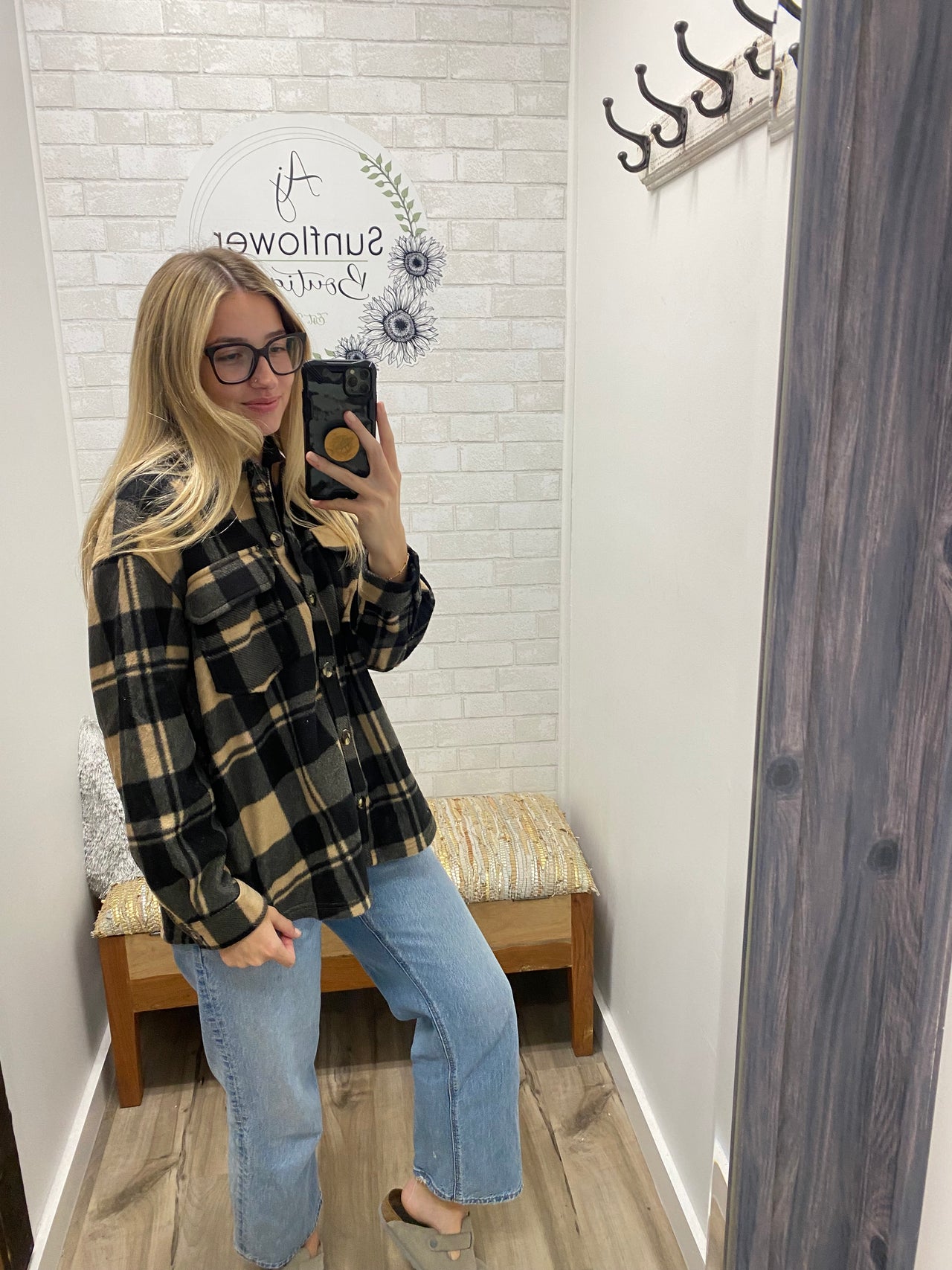 Morning Chill Plaid Shacket -Taupe