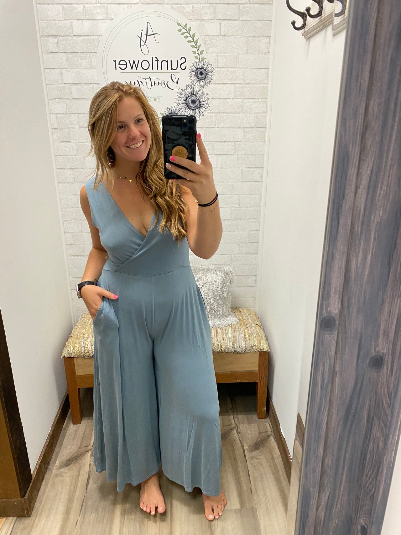 Ready for Date Night Jumpsuit -Dusty Blue