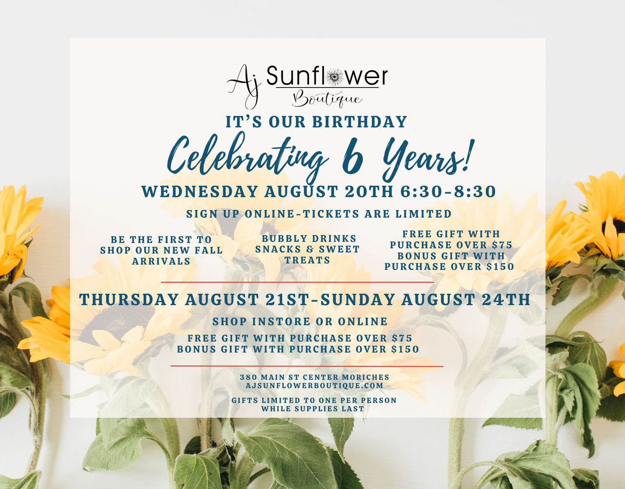 Birthday Party/Fall Kickoff Reservation- Wednesday August 20th 6:30-8:30