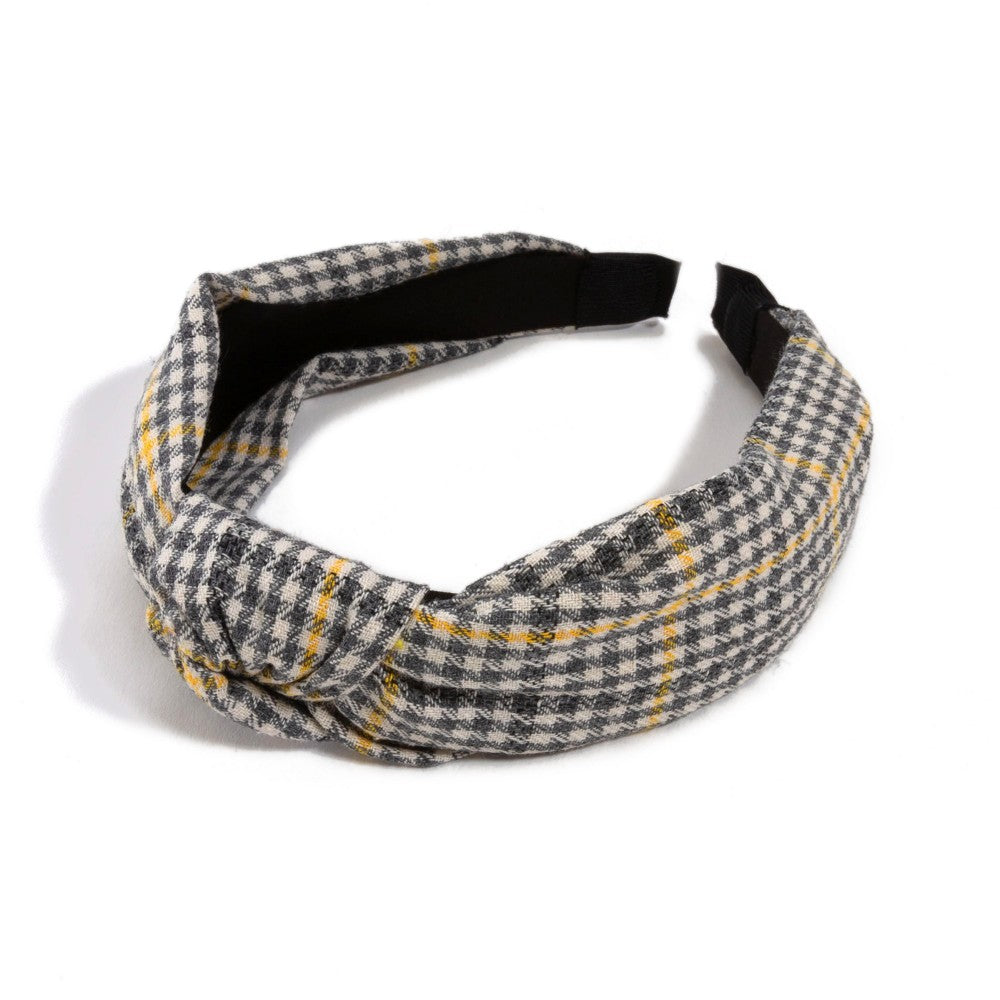 Grey/Yellow Plaid Headband