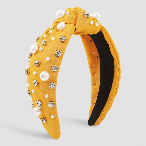 Yellow Rhinestone/Pearl Headband