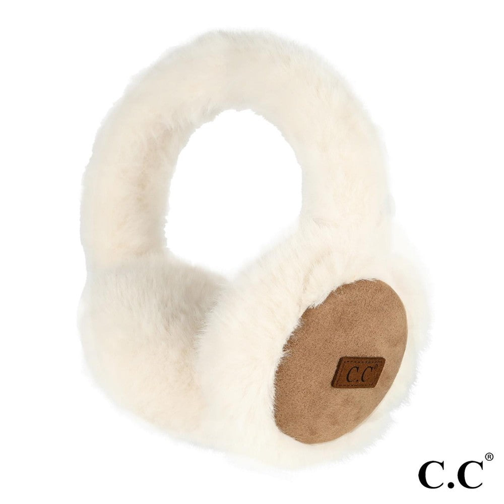 CC Suede & Faux Fur Earmuffs- Ivory