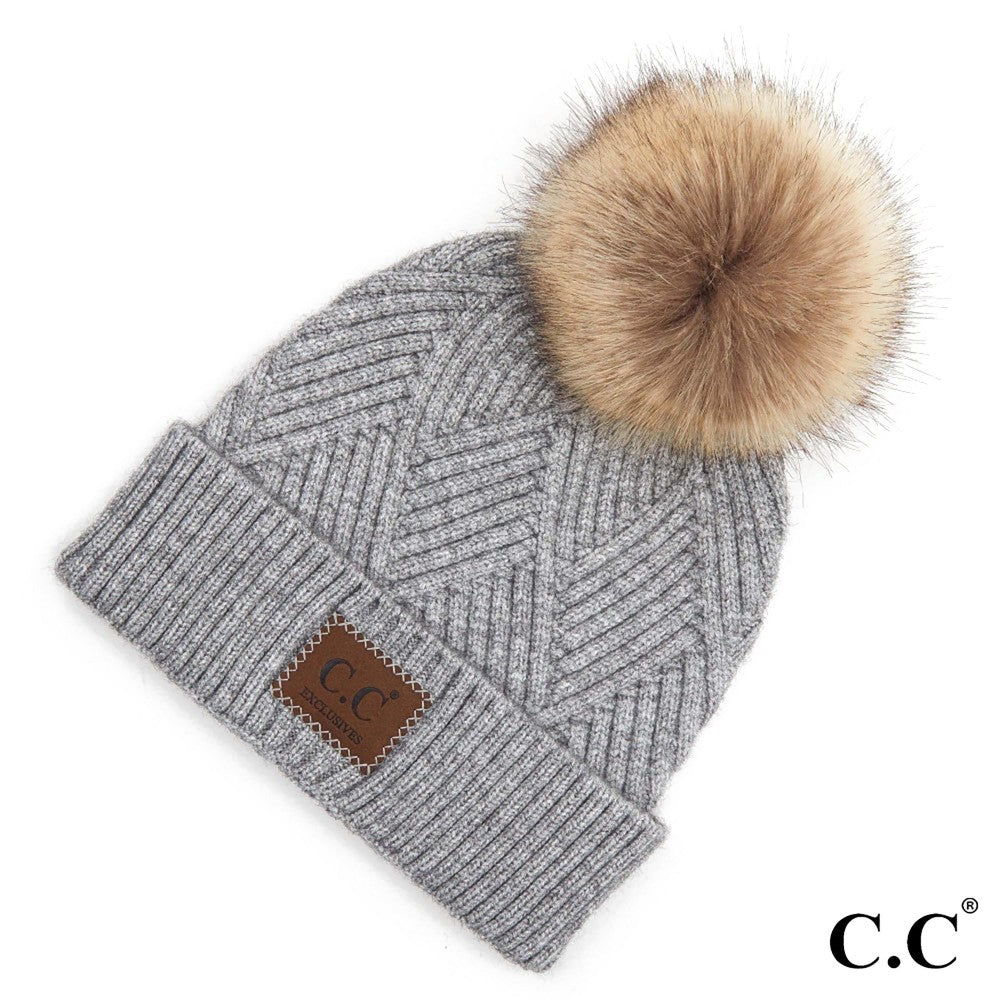 CC Pom Knit Hat -Heathered Gray