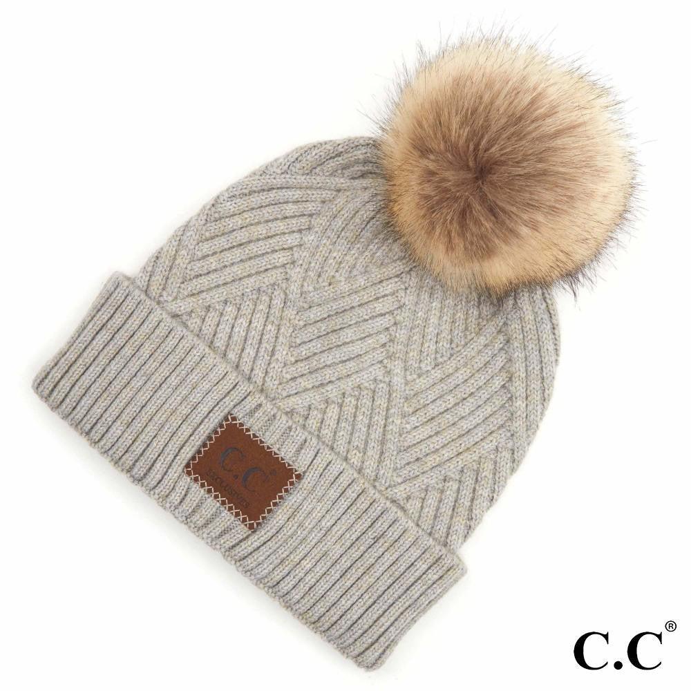 CC Pom Knit Hat - Lt Gray