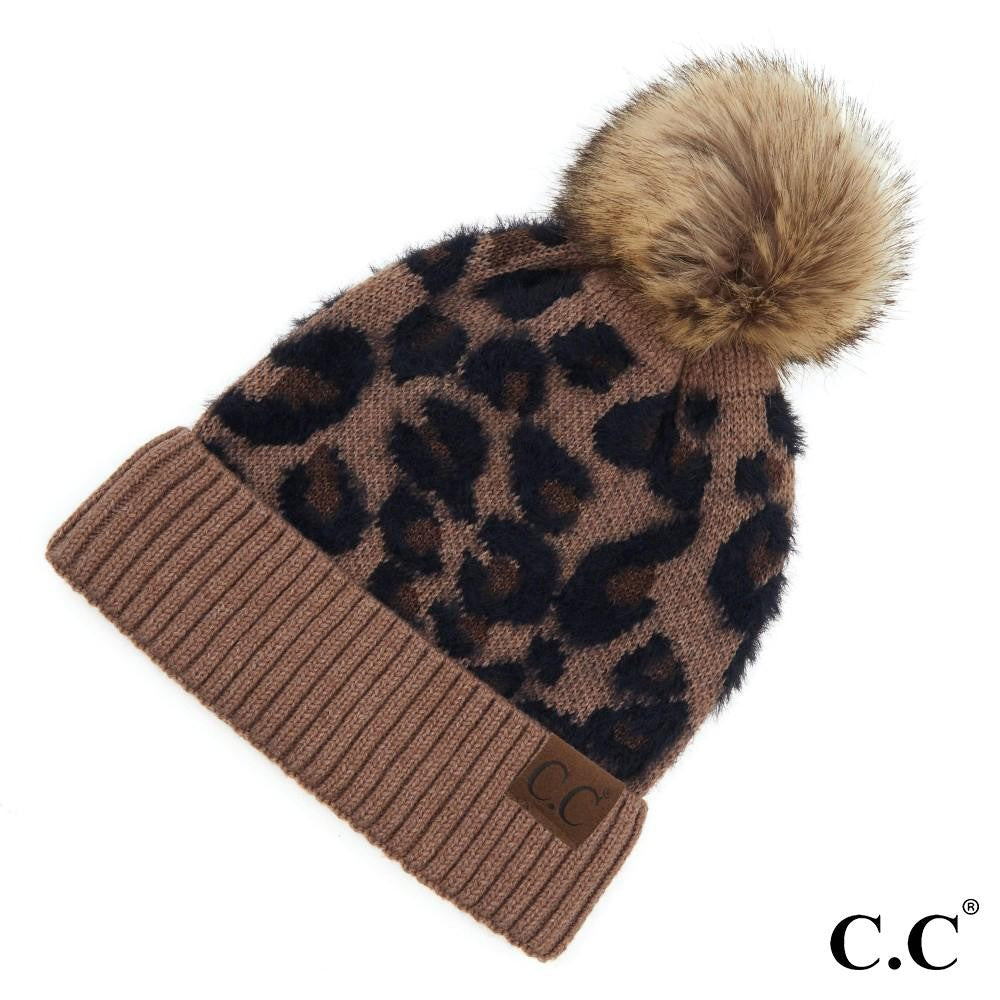 CC Pom Knit Hat -Leopard Print