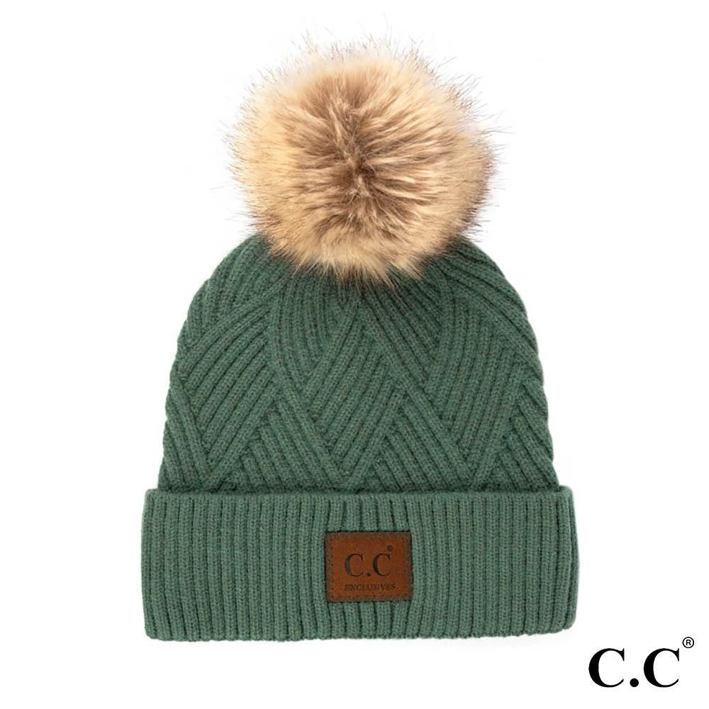 CC Pom Knit Hat -Green