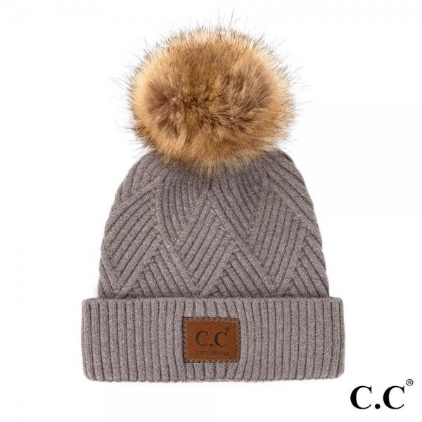 CC Pom Knit Hat -Dk Gray