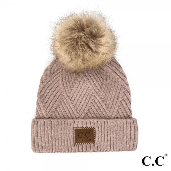 CC Pom Knit Hat -Pinkish