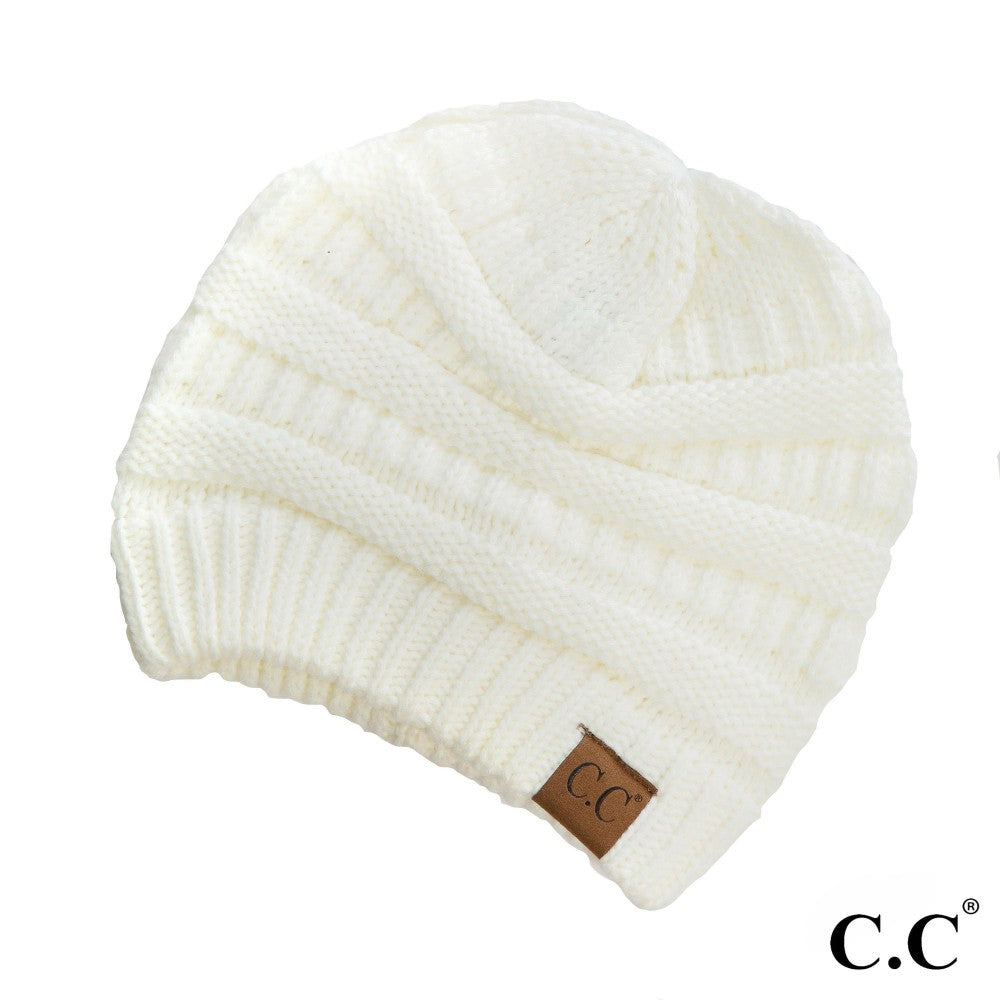 CC Ribbed Beanie-White