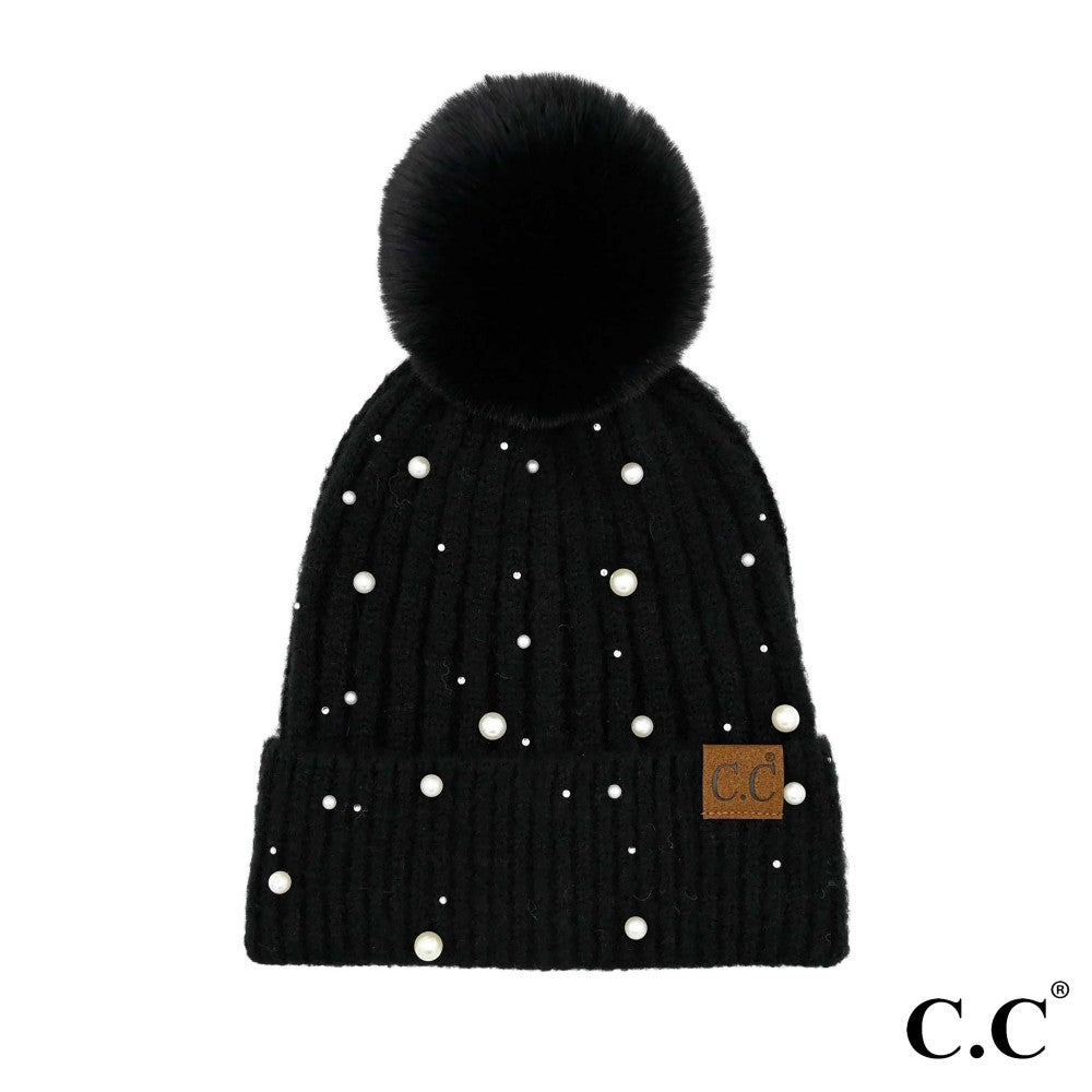 CC Pearl Pom Beanie - Black