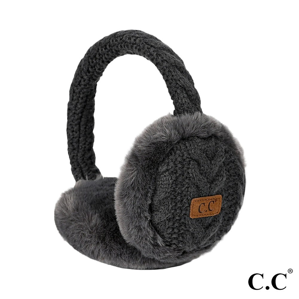 CC Cable Knit/Fur Earmuffs - Charcoal