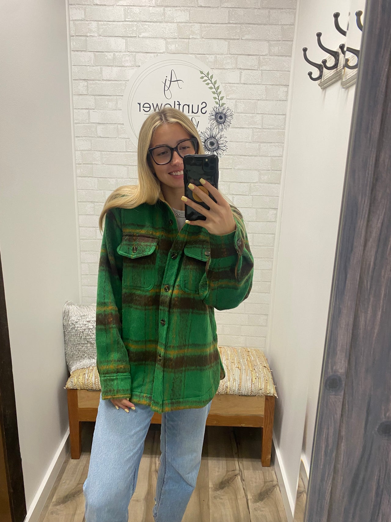 Fall Escape Shacket -Green Plaid