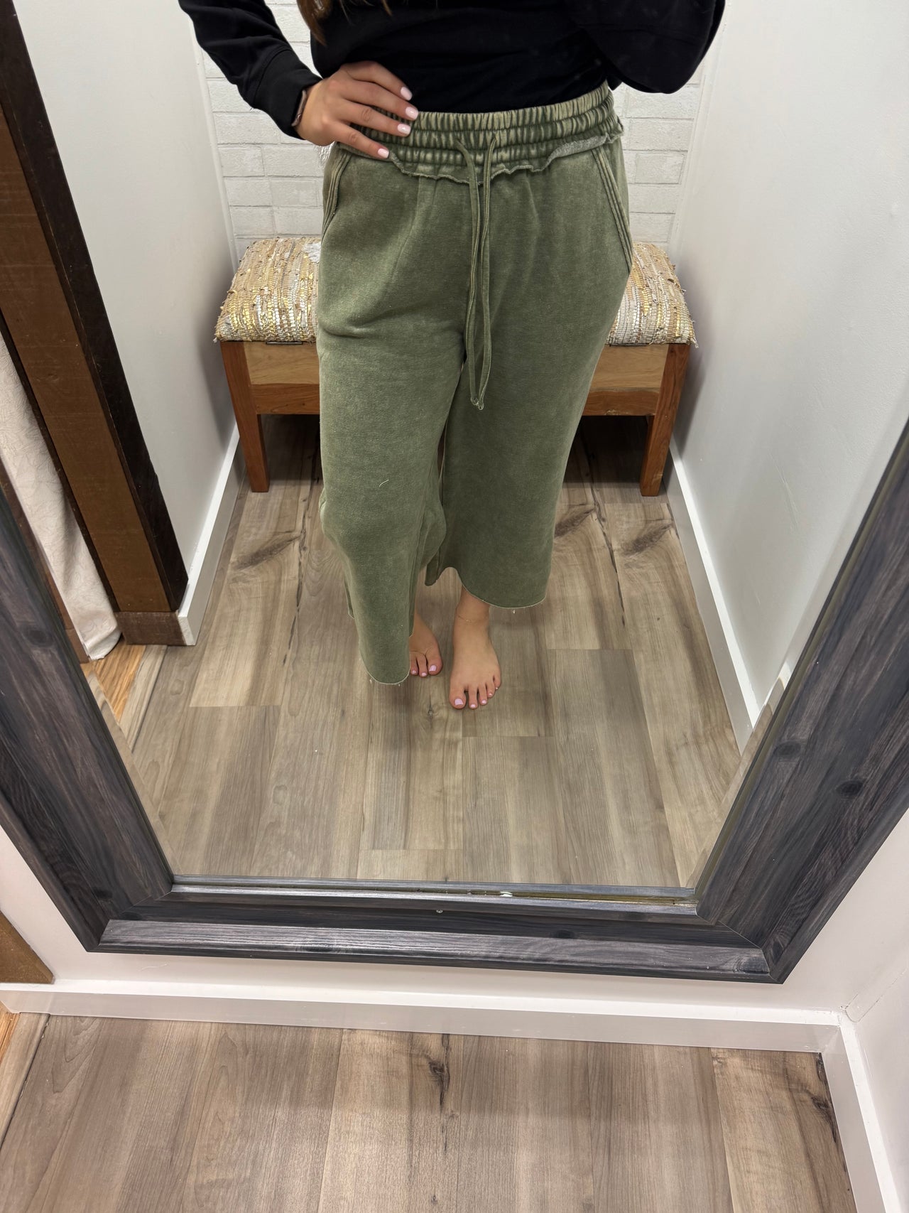 Vintage Vibes Palazzo Sweatpants- Lt. Olive