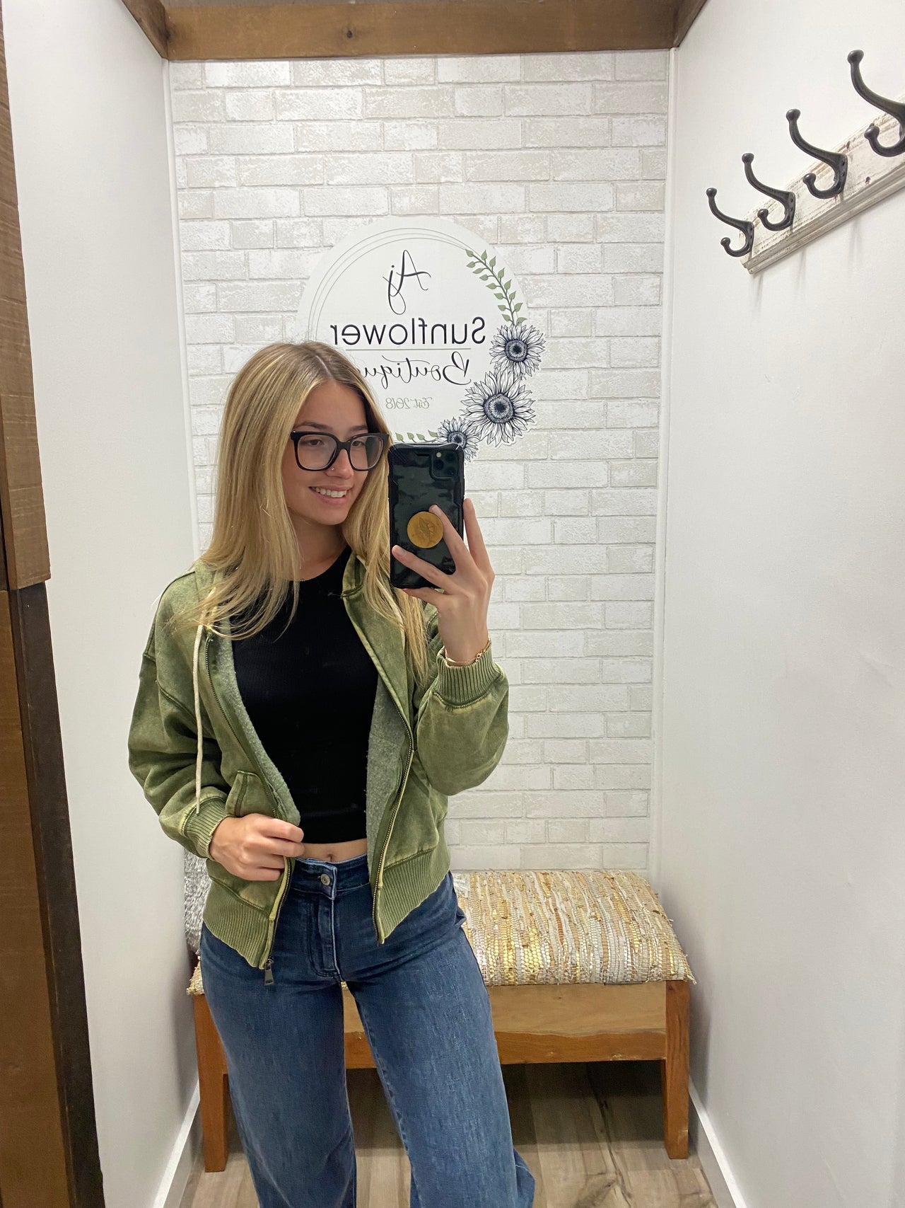 Vintage Vibes Fleece Zip Hoodie-Lt. Olive