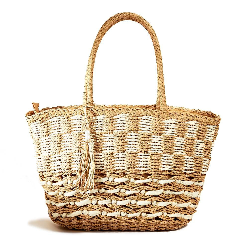 Greenport Straw Checkered Tote Bag