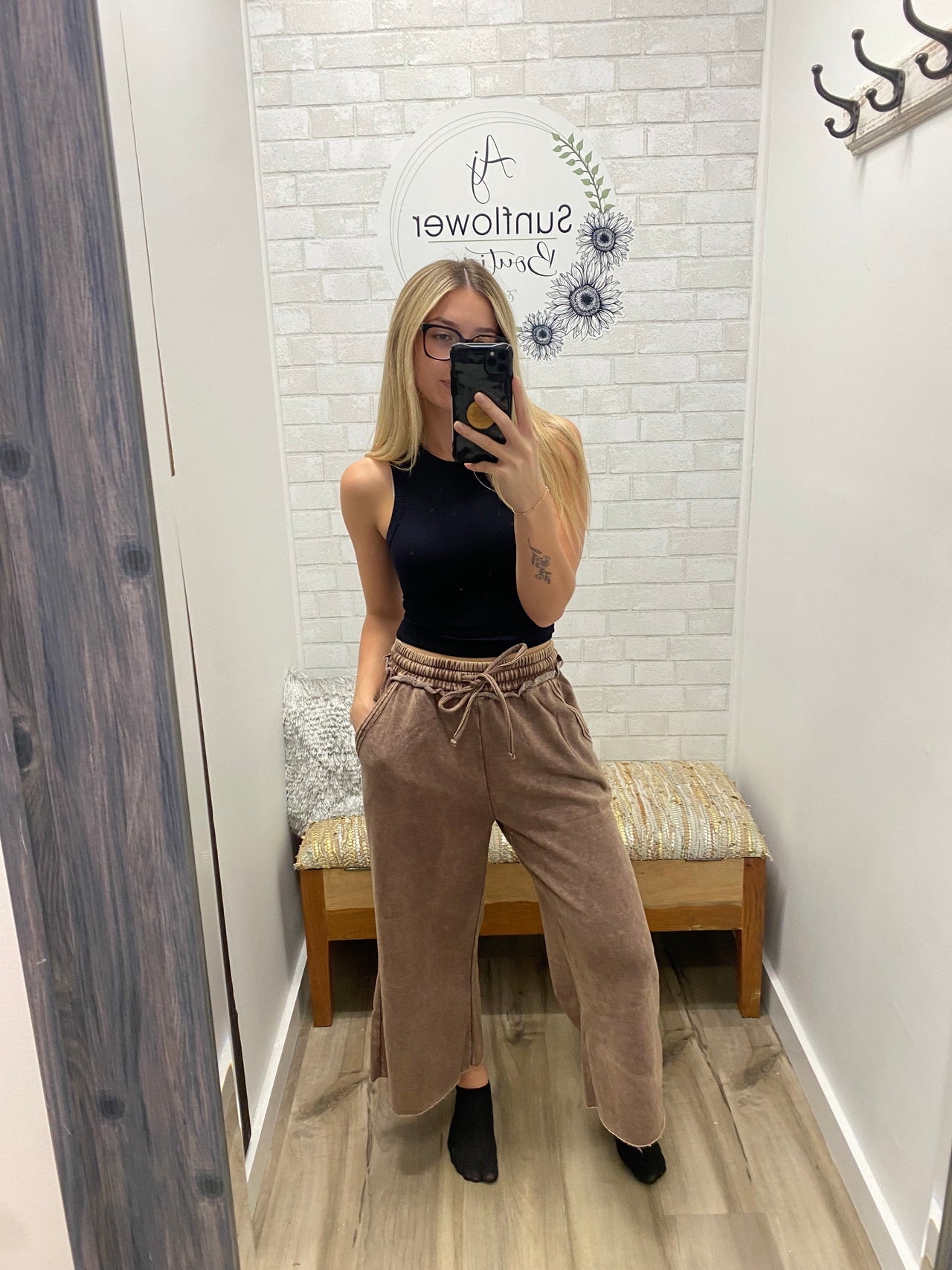 Vintage Vibes Palazzo Sweatpants- Brown