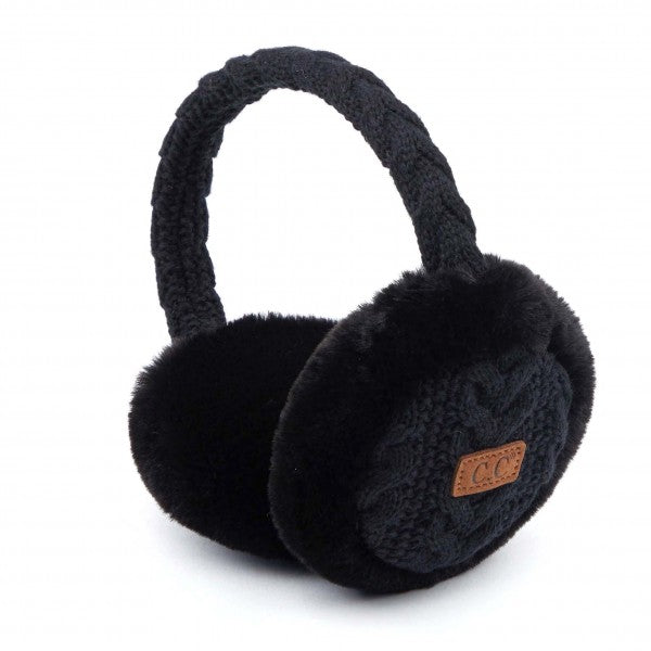 CC Cable Knit/Fur Earmuffs - Black